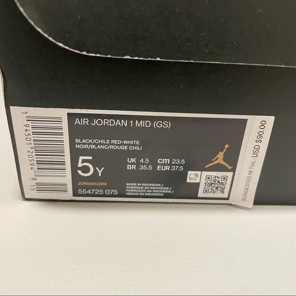 2021 Nike Air Jordan 1 Mid 'Chile Red' Size 5Y or 6.5 Women - Picture 6 of 10